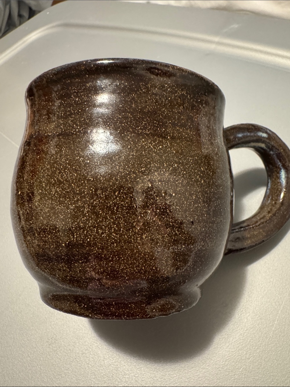 Handmade Speckled Brown Ceramic Mug with blue specks inside